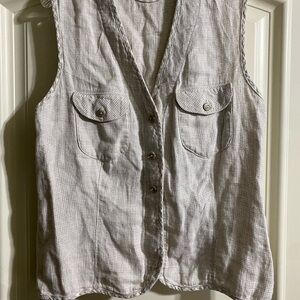 Vintage 80’s Soft Linen oatmeal gingham Sleeveless Button-Up